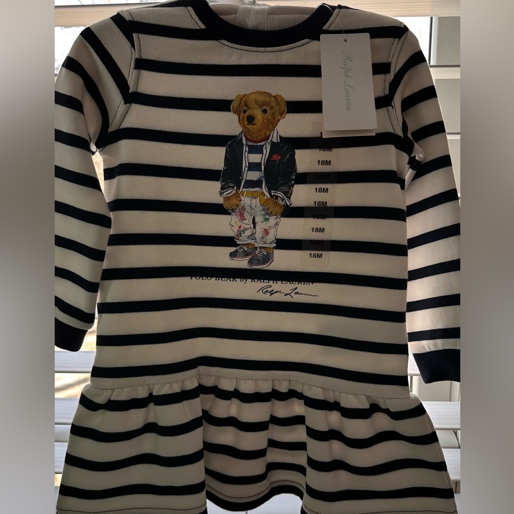 Polo Ralph Lauren Fleece  Nautical Blue and White striped Toddler Dress